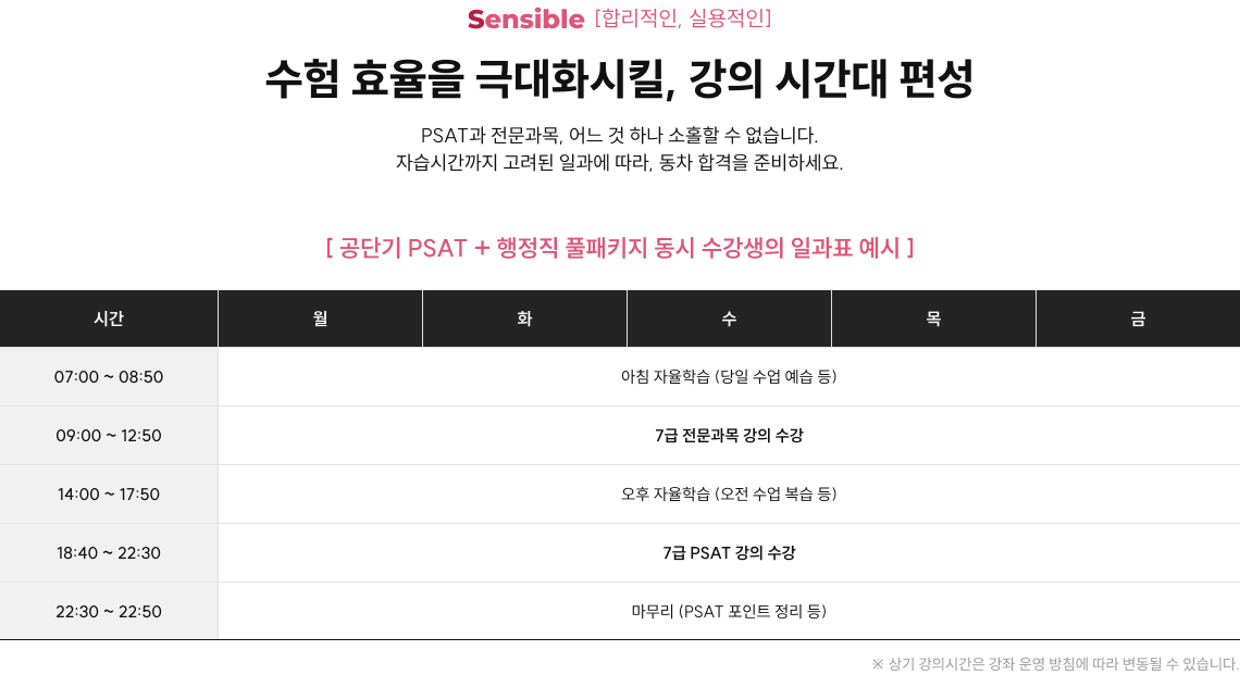 수험 효율을 극대화시킬, 강의 시간대 편성