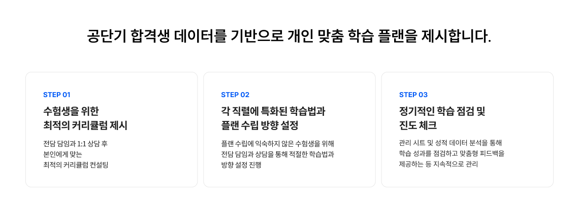 공단기 합격생 데이터를 기반으로 개인 맞춤 학습 플랜을 제시합니다.