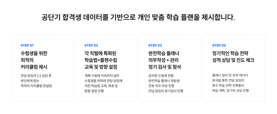공단기 합격생 데이터를 기반으로 개인 맞춤 학습 플랜을 제시합니다.