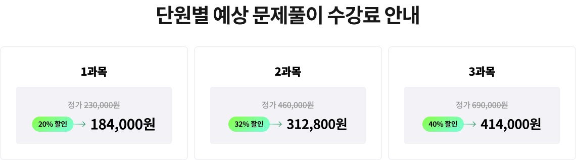 단원별 예상 문제풀이 수강료 안내