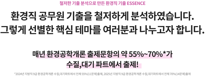 환경직 공무원 기출을 철저하게 분석하였습니다. 그렇게 선별한 핵심 테마를 여러분과 나누고자 합니다.